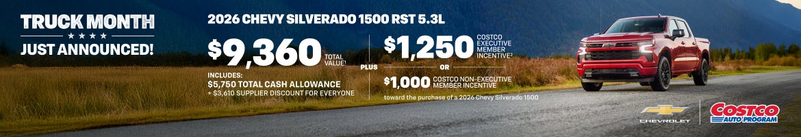 2026 Chevy Silverado 1500 RST 5.3L. $9,360 TOTAL VALUE. Includes: $5,750 Total Cash Allowance + $...